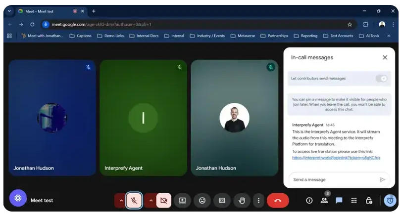 Google Meet - Interprefy Agent